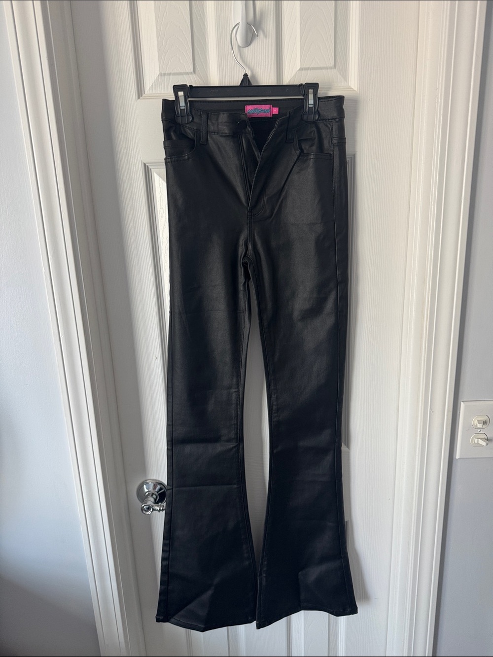 Black Faux Leather Flared Pants